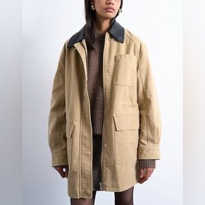 Topshop Tan Oversized Barn Jacket with Buckle Detail Size M